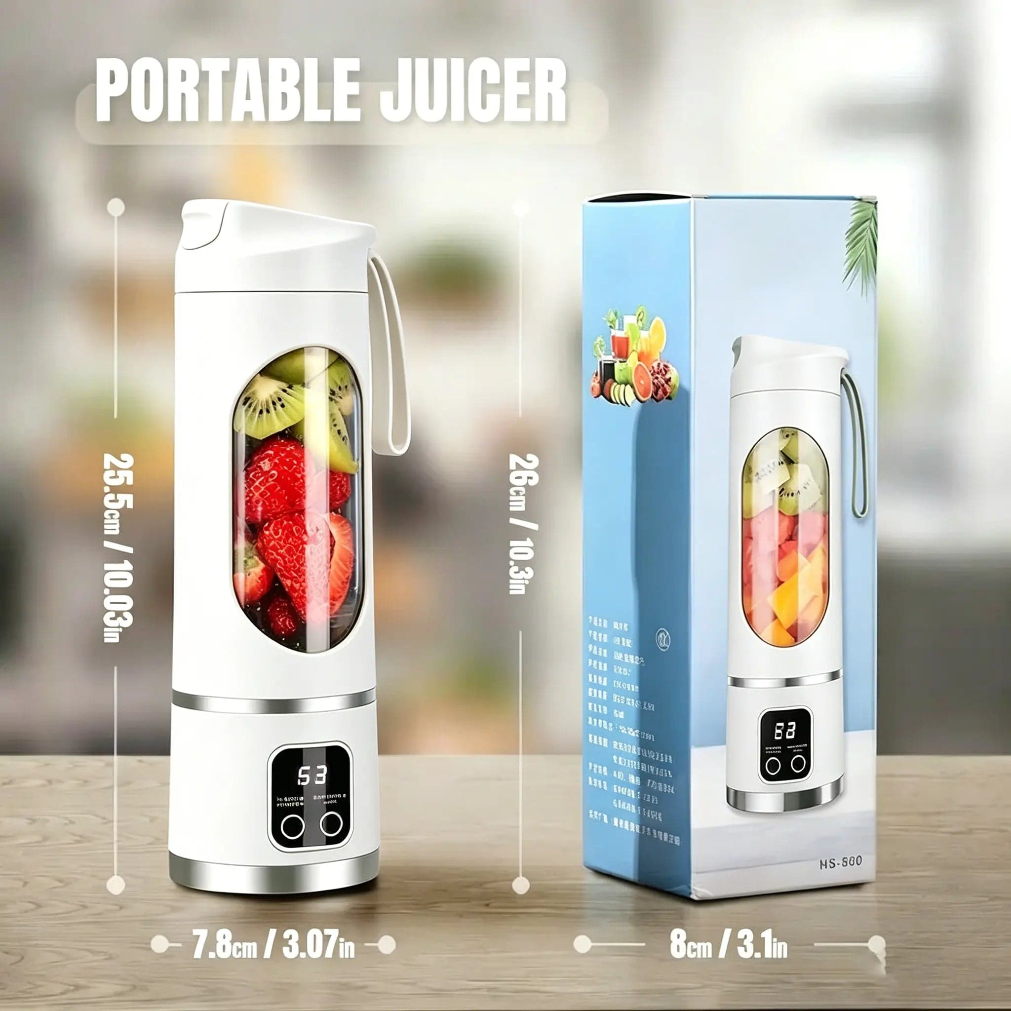 Size shown next to its packaging, 25.5cm tall and 7.8cm wide